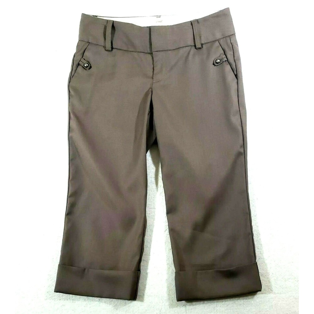 Old Navy Women 1 Capri Pants Taupe Stretch Low Waist Cuffed Striped Flat Front